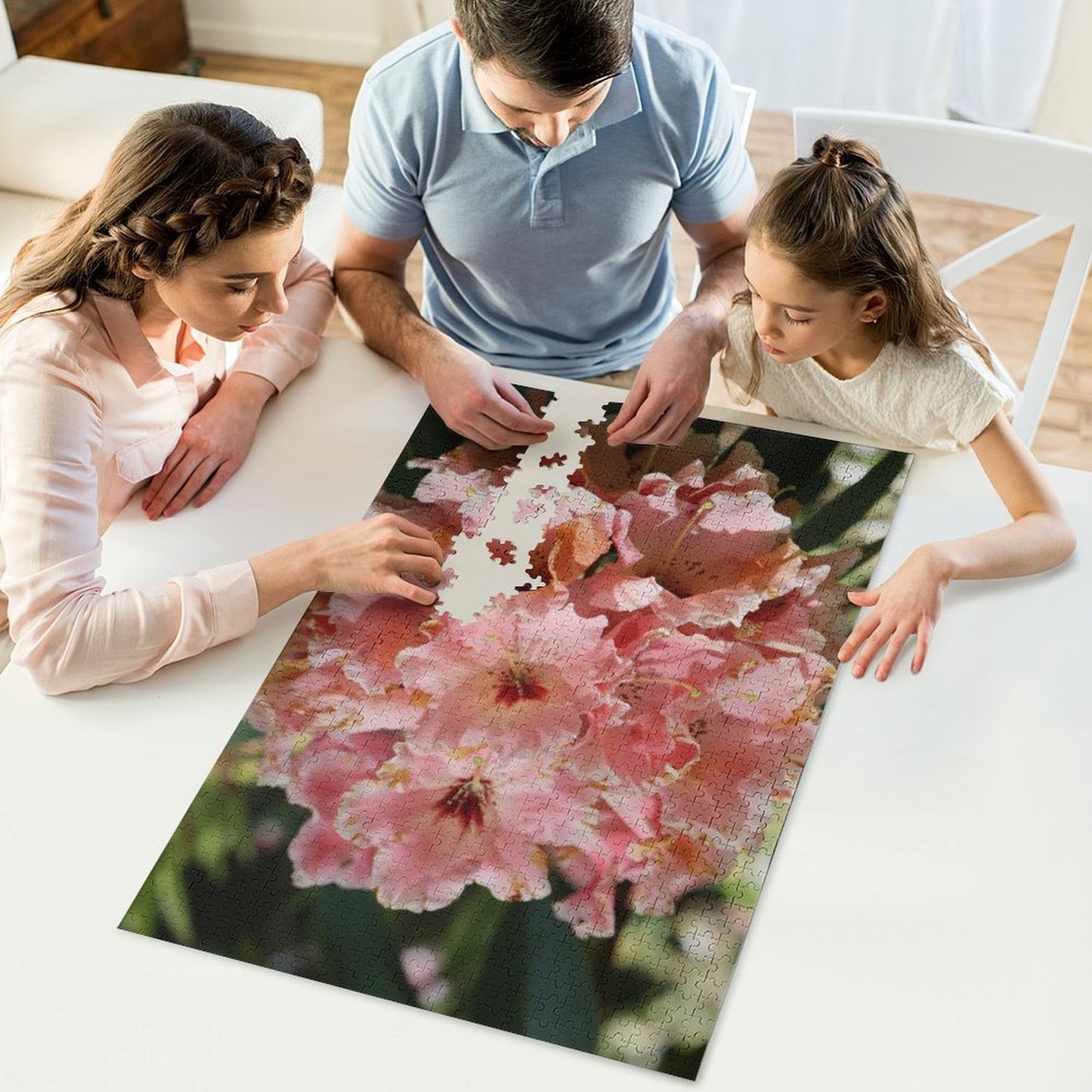 Pink ruffly rhododendrons in bloom - 1000-Piece Jigsaw Puzzle