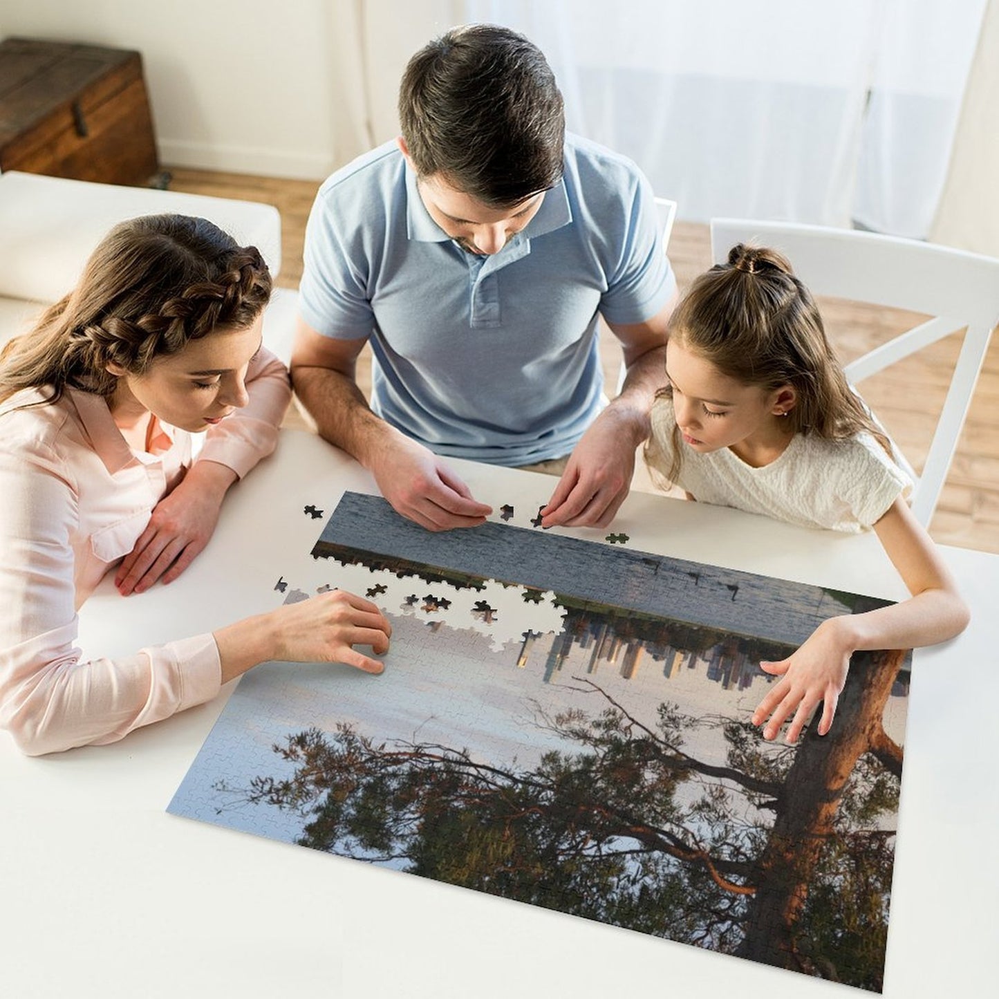 Melbourne skyline at dusk, Albert Park Lake - 1000-Piece Jigsaw Puzzle