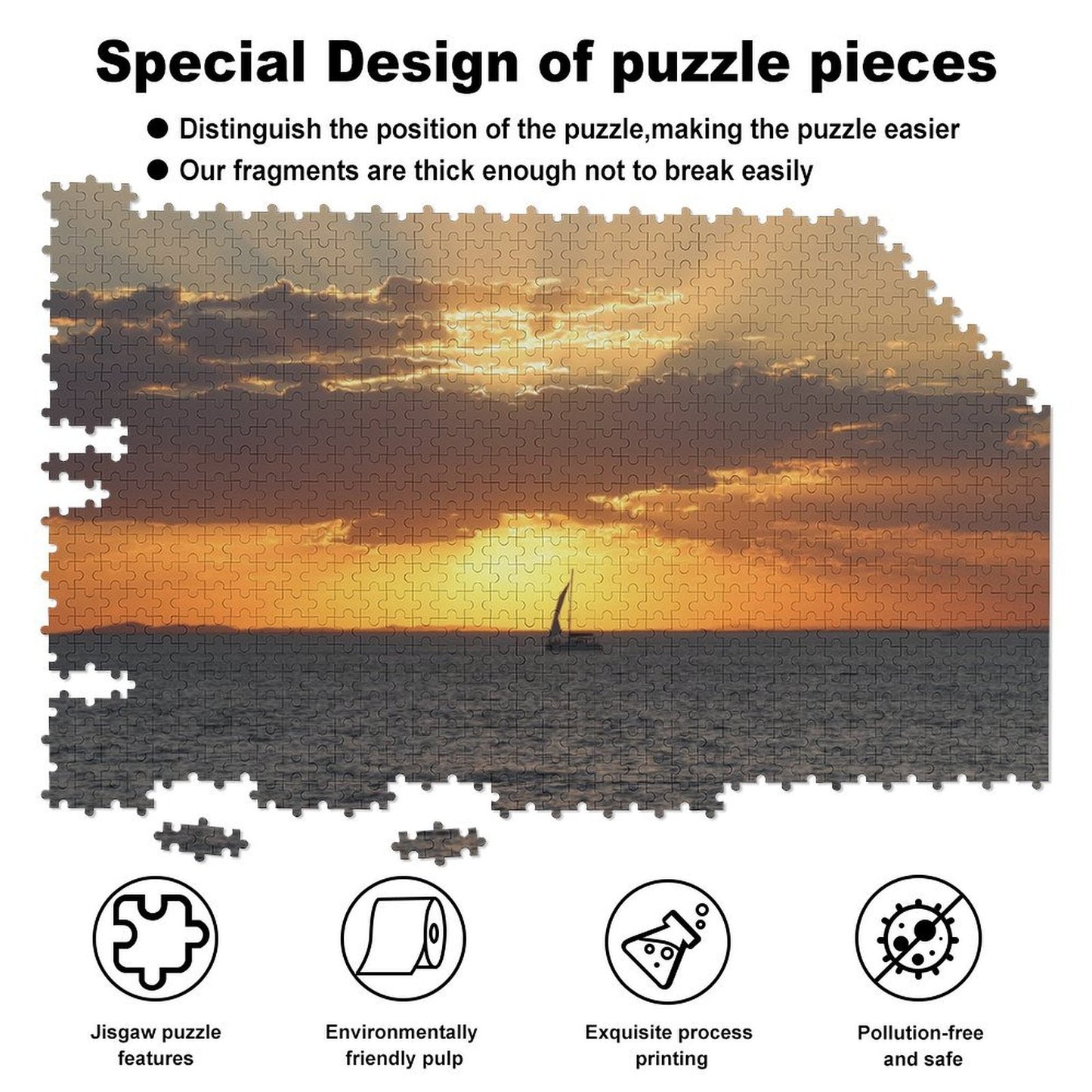 Boat sailing away into the sunset - 1000-Piece Jigsaw Puzzle