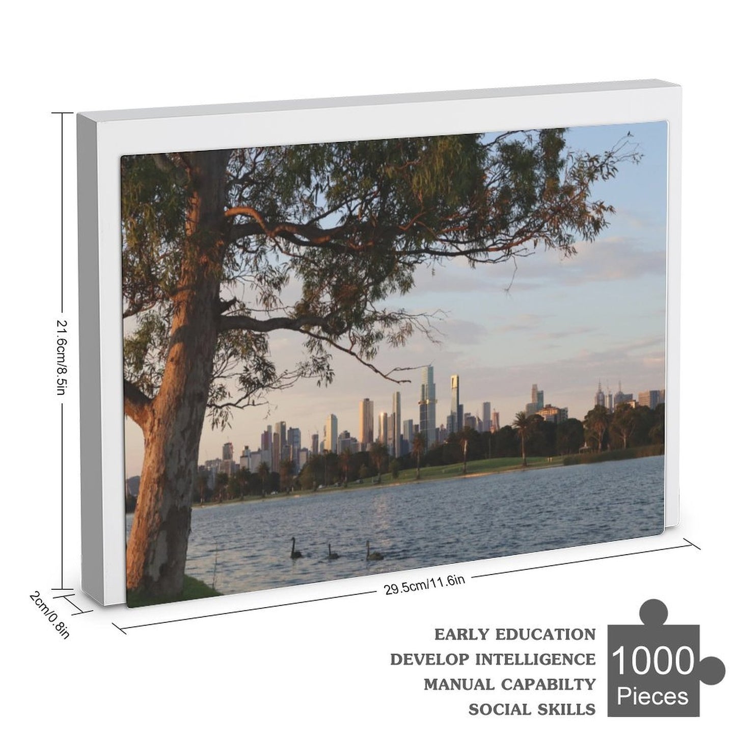 Melbourne skyline at dusk, Albert Park Lake - 1000-Piece Jigsaw Puzzle