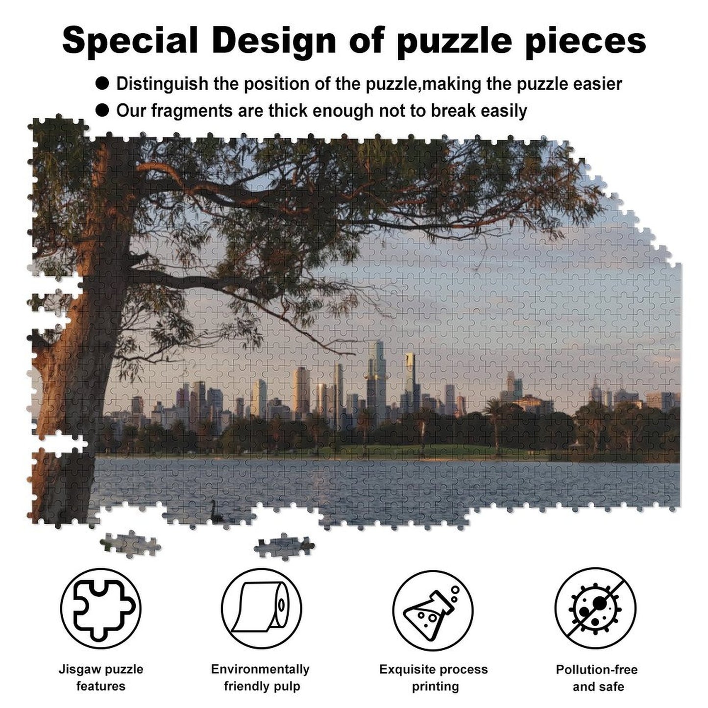 Melbourne skyline at dusk, Albert Park Lake - 1000-Piece Jigsaw Puzzle